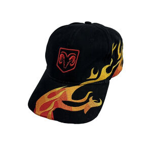 Dodge‎ Mopar RAM Logo Hat Baseball Cap Black w/ Embroidered Red Ombre Flames